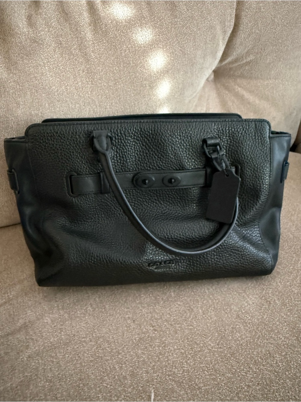 Coach Swagger Black Pebbled Leather Satchel with Top Handles
